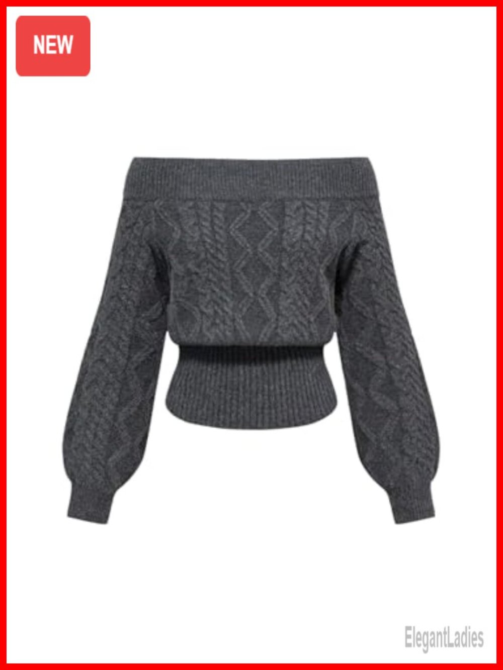 Cable Knit Off Shoulder Cinched Waist Crop Sweater